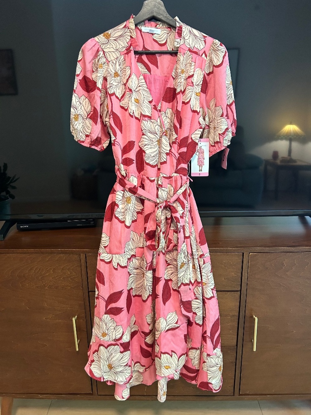 NWT Draper James Pink Floral Wrap Midi Dress, Size S